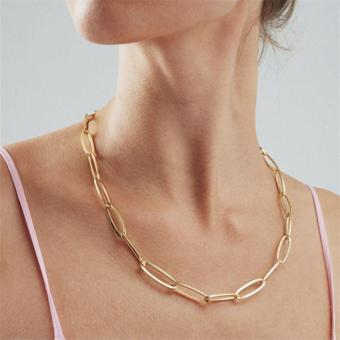 Dores Gold Oval Ataş Zincir Kolye 14 Ayar Altın