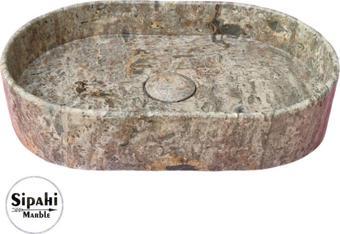 Sipahi Marble Gümüş Traverten Gizli Giderli Oval Lavabo