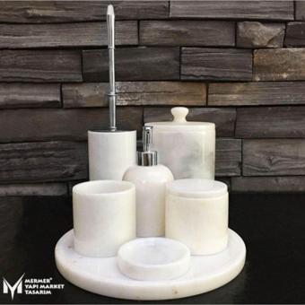 Mym Mermer Yapı Market Beyaz Mermer Krom Aparatlı 7'Li Banyo Seti