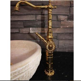 Sipahi Marble Altın Işlemeli Çanak Lavabo Bataryası