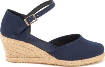 Gerçek Elişi Topuğu Kapalı Bilekten Bantlı Keten Espadril Dolgu Topuk Handmade