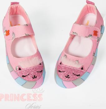 Pembe Kedi Kanvas 3D Kız Çocuk Babet