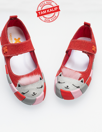 Kırmızı Simli Kedi Kız Sneaker Babet