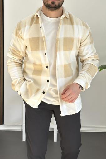 Erkek Slim Fit Polar Gömlek Krem Edw227