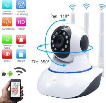 Qasul Kablosuz Wifi Ip Kamera 3 Antenli 1080P Full Hd 3 Mp Hareketli Gece Görüşlü Güvenlik Kamerası
