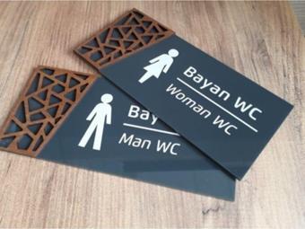 Dekokonsept Ahşap Detaylı Pleksi Wc Tabelası Set