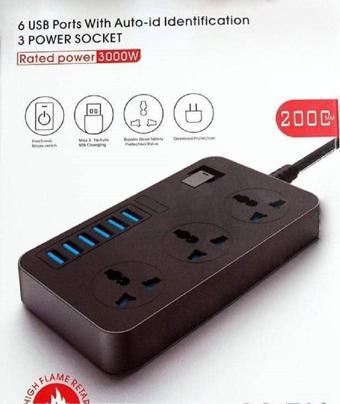 Blue İnter Power Tb-T09 6 Usb'Li 3'Lü Akım Korumalı Grup Priz Tb-T09