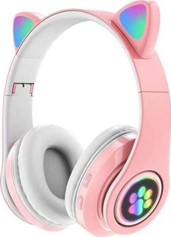 Blue İnter P33M Kulaküstü Bluetooth Kulaklık Led Işıklı Kedi Kulaklı Mikronlu Hafıza Kartı Ve Aux Giriş Pembe
