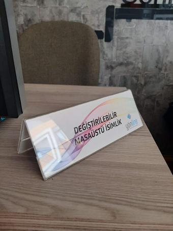 Yönline 25X8 Cm Şeffaf Değiştirilebilir Masaüstü Isimlik