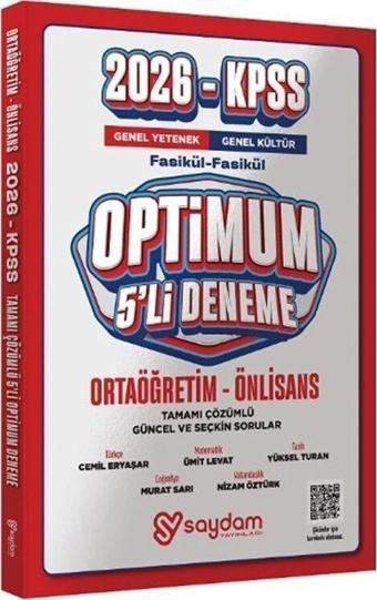 Saydam Yayınları 2026 KPSS Lise Ortaöğretim Ön Lisans Optimum 5 Deneme - Saydam Yayınları