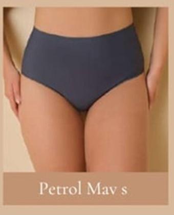 Sade İç Giyim İz Yapmayan Yüksek Bel F.K./Pants Büyük Beden Lazer Kesim Kadın Külot Petrol Mavisi 42