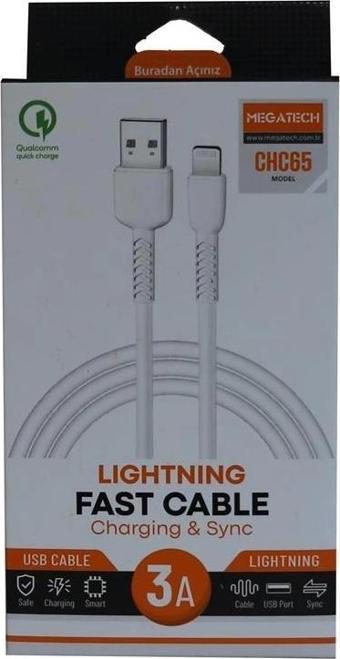 Megatech CHC65 3.0A 1mt Lightning Beyaz Şarj Kablosu