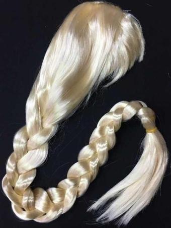 VIP KALİTE 70 CM RAPUNZEL PERUK SARI ÖRGÜLÜ SAÇ ASTARLI SARI PERUK KOSTÜM AKSESUARLARI VIP ELSA SAÇ