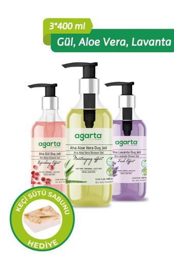Agarta 3 Lü Duş Jeli Aloe Vera Lavanta Gül Duş Jeli 3*400 Ml. ( Keçi Sütü Sabunu Hediye)