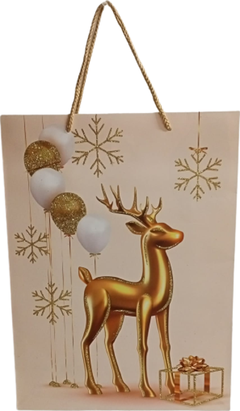 YILBAŞI KARTON HEDİYE ÇANTASI  GOLD SİMLİ GEYİK BALON  40X30