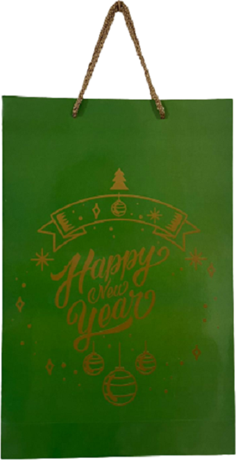 YILBAŞI KARTON ÇANTA YEŞİL HAPPY NEW YEAR 26X40