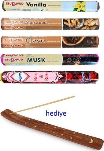 5 Paket 20 Çubuklu Tütsü Vanilla - Musk - Clove - Wood - Redrose - Kayık Hediyeli