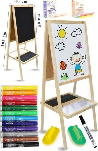 Ayaklı Yazı Tahtası Çift Taraflı 40x50cm 1 Adet 12 Renk Jumbo Keçeli Kalem Çocuk Yazı Tahtası Alıştırma Tahtası