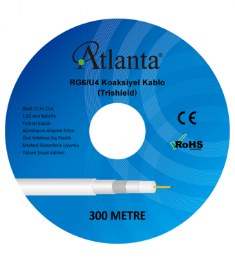 Atlanta RG6/U4 96 Tel CCA Anten Kablosu (300 Metre)
