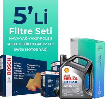 Bosch Fiat Egea 1.6 Dizel Filtre Bakım Seti Shell Motor Yağlı (2015-2023) 5 Li