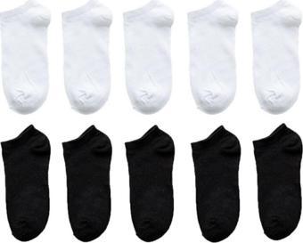 Zirve Unisex 10 Çift Koton Ekonomik Siyah + Beyaz Renk Patik