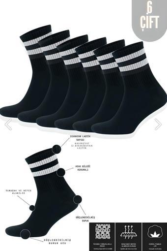 Ballet Unisex Siyah Beyaz Çizgili Kolej Çorap 6'Lı (Pamuk)
