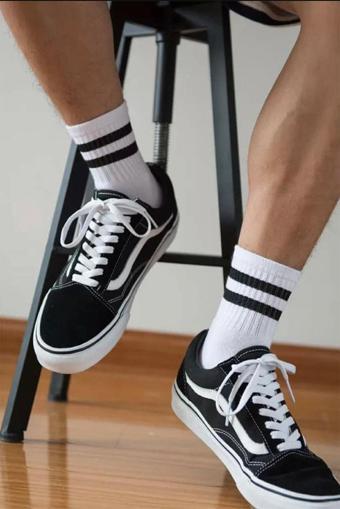 Sockshion Siyah Şerit Desenli Renkli Tasarım Çorap