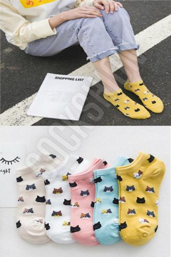 Sockshion Kadın Renkli Kedi Desenli Patik Çorap Seti - Şık Ve Rahat Ayaklar İçin Patik Çorap