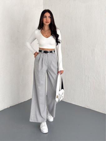 Winmoda Lima Kumaş Pantolon Ön Pileli /Kemerli Kumaş Pantolon-Kadın Kumaş Pantolon