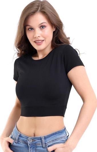 Dechival Kadın Kısa Body Tshirt Likralı Crop