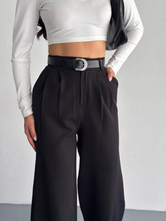 Winmoda Double Kumaş Pantolon Kemerli Ve Ön Pileli / Baggy Pantolon Double