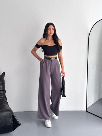Winmoda Double Kumaş Pantolon Kemerli Ve Ön Pileli / Baggy Pantolon Double