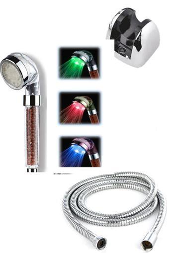 Banyo Keyfi için Hortum Askı Rengarenk Enerjisiz Led Işıklı Duş Başlığı Seti
