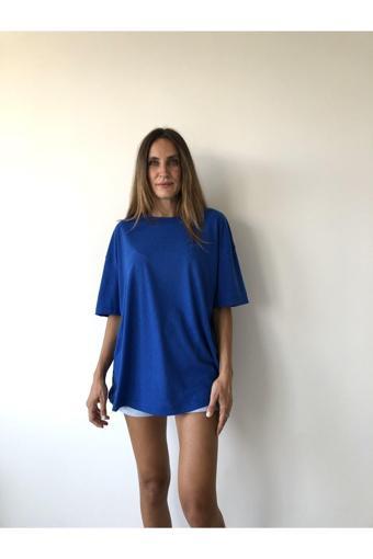 Jakarlı Unisex Pamuk Bisiklet Yaka Boyfriend Örme Oversize T-Shirt