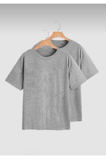 Jakarlı Unisex Gri 2’Li Hazır Paket Oversize T-Shirt