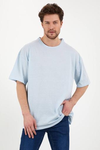 Jakarlı Unisex Pamuk Bisiklet Bebe Mavisi Oversize T-Shirt