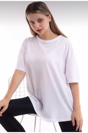 Jakarlı Unisex Pamuk Bisiklet Yaka Boyfriend Örme Oversize T-Shirt