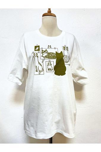 Drappe Unisex Kırık Beyaz Pamuklu Kedi Baskılı Oversize T-Shirt