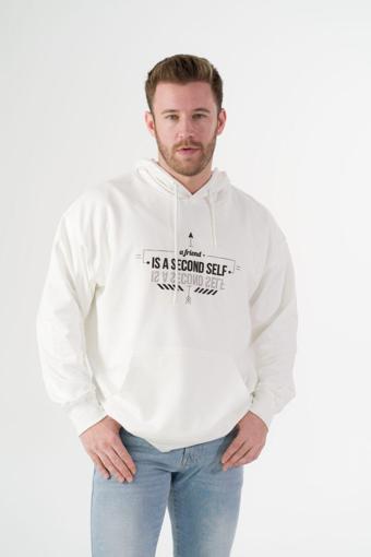 Drappe Airblack Unısex Kapşonlu Kanguru Sweatshirt (Baskı) Ekru