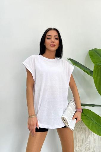 Pasage Sıfır Kol Bisiklet Yaka Oversize Salaş Basic Kolsuz T-Shirt