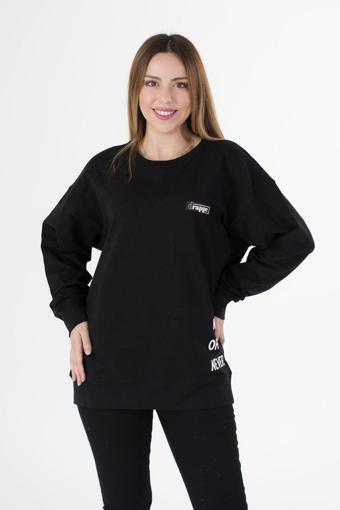 Drappe Airblack Unısex Sıfır Yaka Sweatshirt (Baskı) Siyah