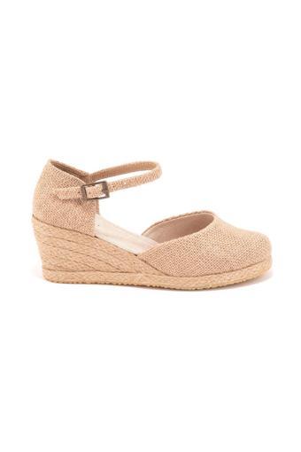 Gerçek Elişi Topuğu Kapalı Bilekten Bantlı Keten Espadril Dolgu Topuk Handmade
