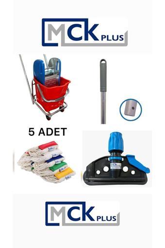 Mck Plus Tek Kovalı Çelik Presli Krom Temizlik Arabası Ve Paspas Arabası Temizlik Seti + Islak Mop Seti