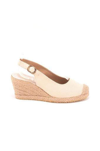 Gerçek Elişi Arkadan Bantlı Topuğu Açık Burnu Hasırlı Keten Espadril Dolgu Topuk Handmade
