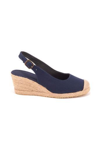 Gerçek Elişi Arkadan Bantlı Topuğu Açık Burnu Hasırlı Keten Espadril Dolgu Topuk Handmade
