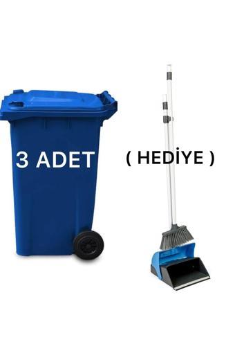 Mck Plus 3 Adet Mavi Plastik Çöp Konteyneri 240 Litre - Isıya Karşı Dayanıklı  -(Faras Hediyeli)