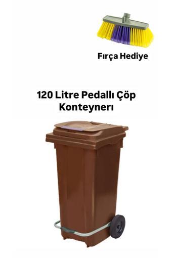 Mck Plus Kahverengi Plastik Metal Pedallı Çöp Konteyneri 120 Litre Konteyner - Isıya Dayanıklı Malzeme -