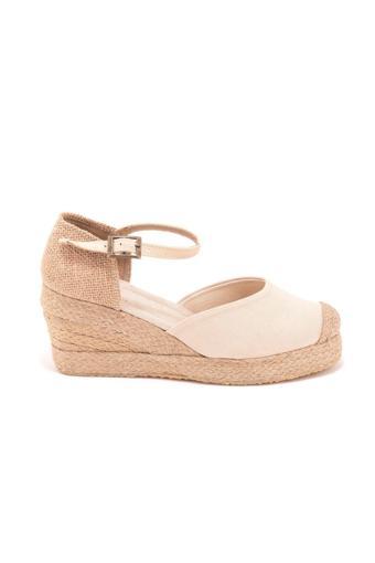 Gerçek Elişi Burnu Hasır Platformlu Dolgu Topuk Keten Hasır Espadril Handmade