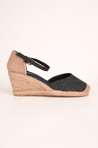 Gerçek Elişi Hasırlı Keten Espadril Dolgu Topuk Handmade