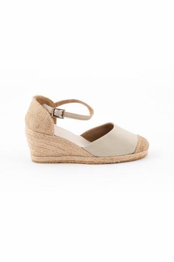 Gerçek Elişi Burnu Hasır Dolgu Topuk Bej Keten Hasır Espadril Handmade